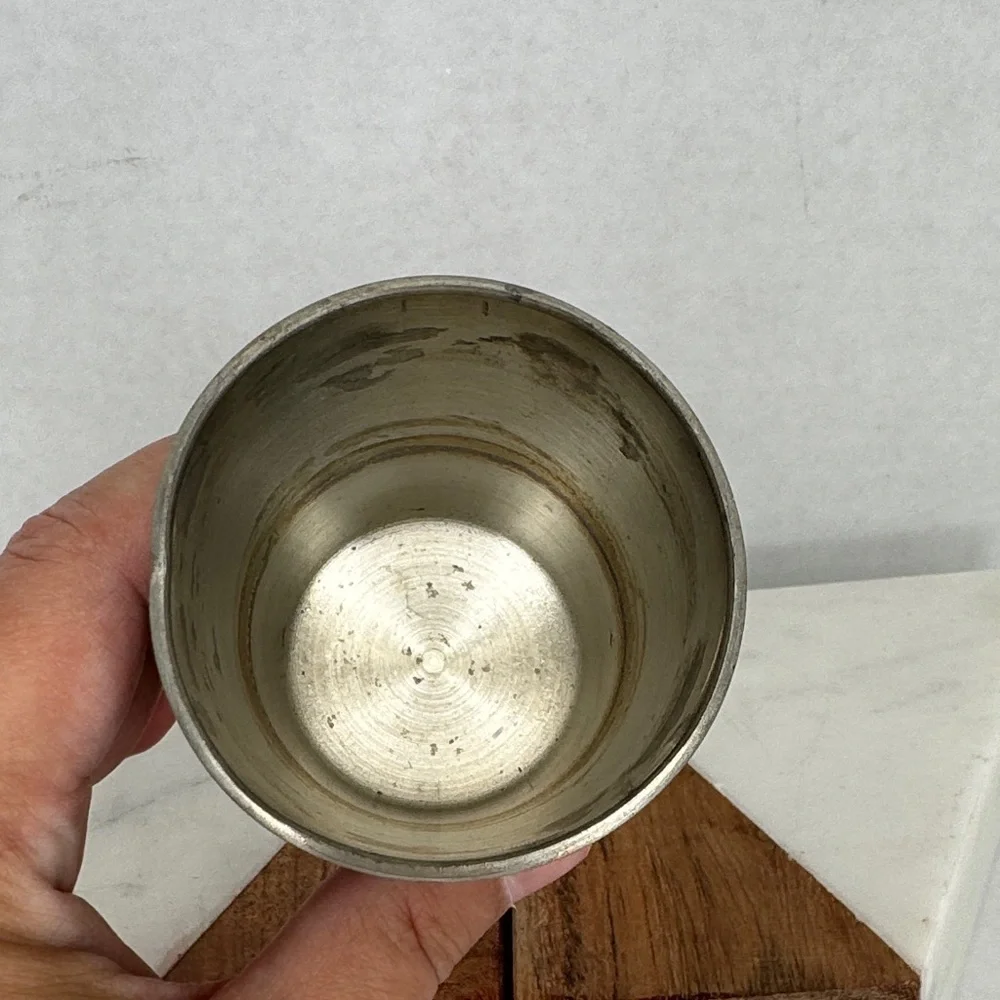 Vintage Ornate Frieling Zinn German Pewter Wine Cup Glass Embossed Mug